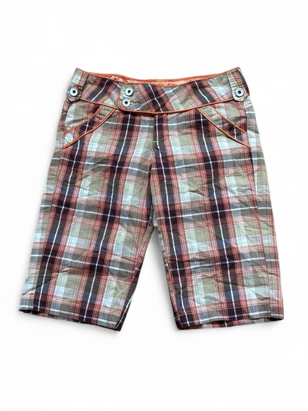 Vintage Y2K Gimmix Plaid Plaid Bermuda Shorts Orange Low Rise